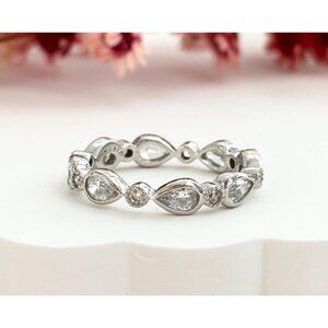 Pear Cut Cubic Zirconia Vintage Sterling Silver Wedding Band Ring - sz 8